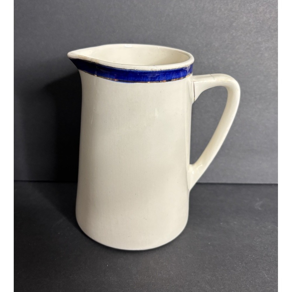 Weatherby Hanley Creamer Pitcher Cobalt Blue Rim  1.5 Pint 5 1/4" Vintage READ